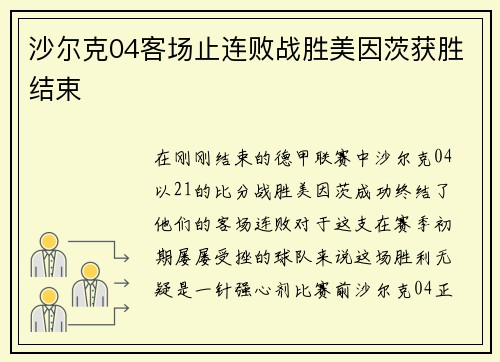 沙尔克04客场止连败战胜美因茨获胜结束